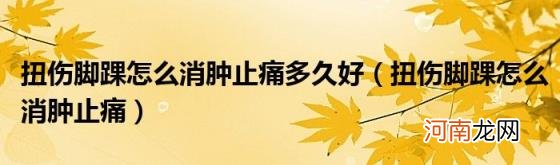 扭伤脚踝怎么消肿止痛 扭伤脚踝怎么消肿止痛多久好