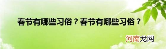 春节有哪些习俗？春节有哪些习俗？