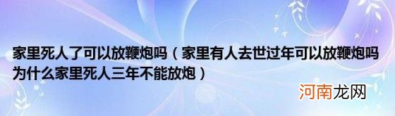 家里有人去世过年可以放鞭炮吗为什么家里死人三年不能放炮 家里死人了可以放鞭炮吗