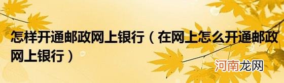 在网上怎么开通邮政网上银行 怎样开通邮政网上银行