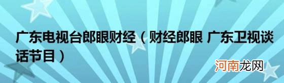 财经郎眼广东卫视谈话节目 广东电视台郎眼财经