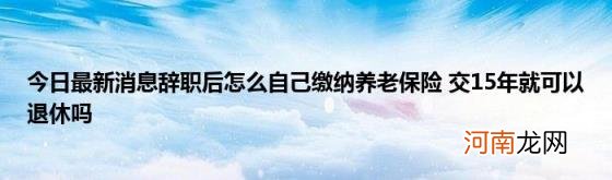 今日最新消息辞职后怎么自己缴纳养老保险交15年就可以退休吗