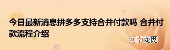 今日最新消息拼多多支持合并付款吗合并付款流程介绍