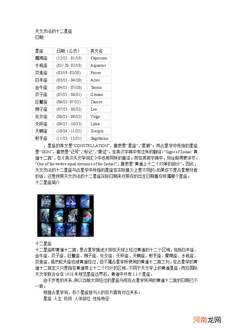 关于星座的英文名字 12星座专属英文名