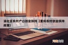 重庆农村创业扶持政策 渝北区农村户口创业扶持