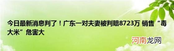 今日最新消息判了！广东一对夫妻被判赔8723万销售“毒大米”危害大