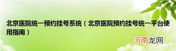 北京医院预约挂号统一平台使用指南 北京医院统一预约挂号系统