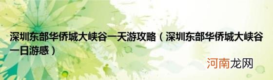 深圳东部华侨城大峡谷一日游感 深圳东部华侨城大峡谷一天游攻略