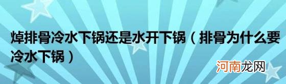 排骨为什么要冷水下锅 焯排骨冷水下锅还是水开下锅