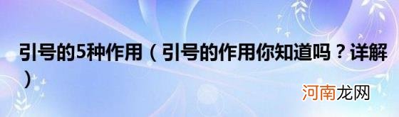 引号的作用你知道吗？详解 引号的5种作用