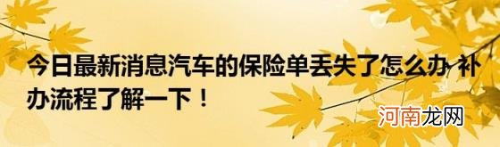 今日最新消息汽车的保险单丢失了怎么办补办流程了解一下！