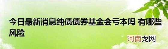 今日最新消息纯债债券基金会亏本吗有哪些风险