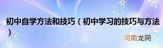 初中学习的技巧与方法 初中自学方法和技巧