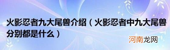 火影忍者中九大尾兽分别都是什么 火影忍者九大尾兽介绍