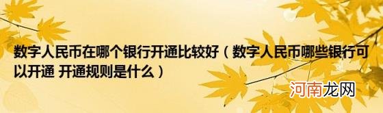 数字人民币哪些银行可以开通开通规则是什么 数字人民币在哪个银行开通比较好