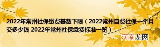 2022常州自费社保一个月交多少钱2022年常州社保缴费标准一览 2022年常州社保缴费基数下限