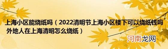 2022清明节上海小区楼下可以烧纸钱吗外地人在上海清明怎么烧纸 上海小区能烧纸吗