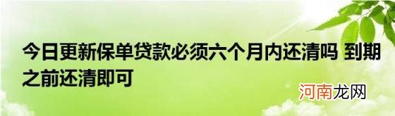 今日更新保单贷款必须六个月内还清吗到期之前还清即可