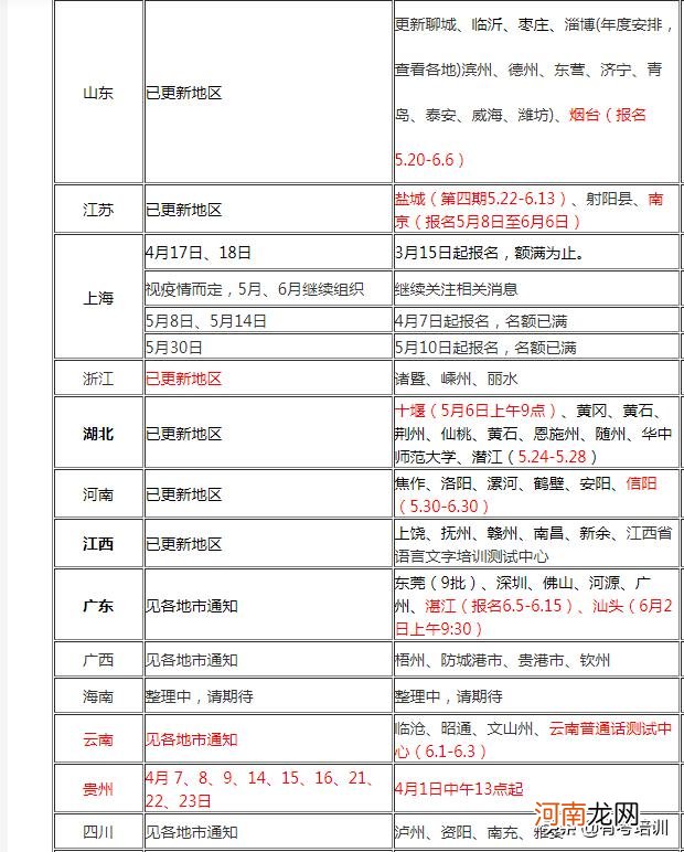 2021普通话考试时间安排表