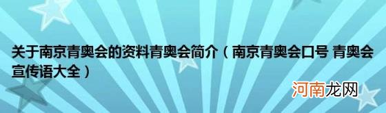 南京青奥会口号青奥会宣传语大全 关于南京青奥会的资料青奥会简介