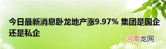 今日最新消息卧龙地产涨9.97%集团是国企还是私企