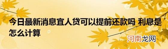 今日最新消息宜人贷可以提前还款吗利息是怎么计算