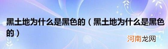 黑土地为什么是黑色的 黑土地为什么是黑色的