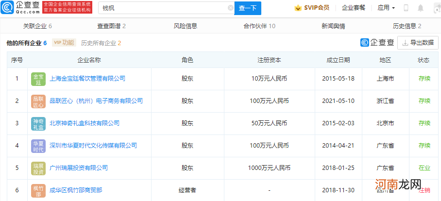 钱枫被曝性侵，其关联公司已被列入经营异常