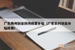 广东农村创业补贴政策 广东梅州创业扶持政策补贴